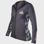 Aqua-colored Adrenalin beach ladies zip long sleeve rash top, lightweight rashie with front zipper for sun protection at the beach.
