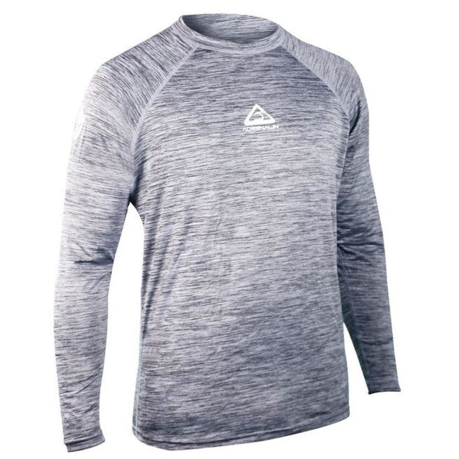 Gray adult Adrenalin beach long sleeve rash vest, lightweight rashie for sun protection and water activities.