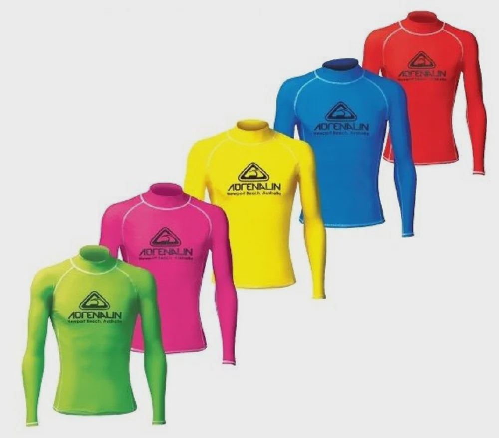 Bright yellow Adrenalin Vivid Long Sleeve Junior Rashie, lightweight rash guard for kids with sun protection.