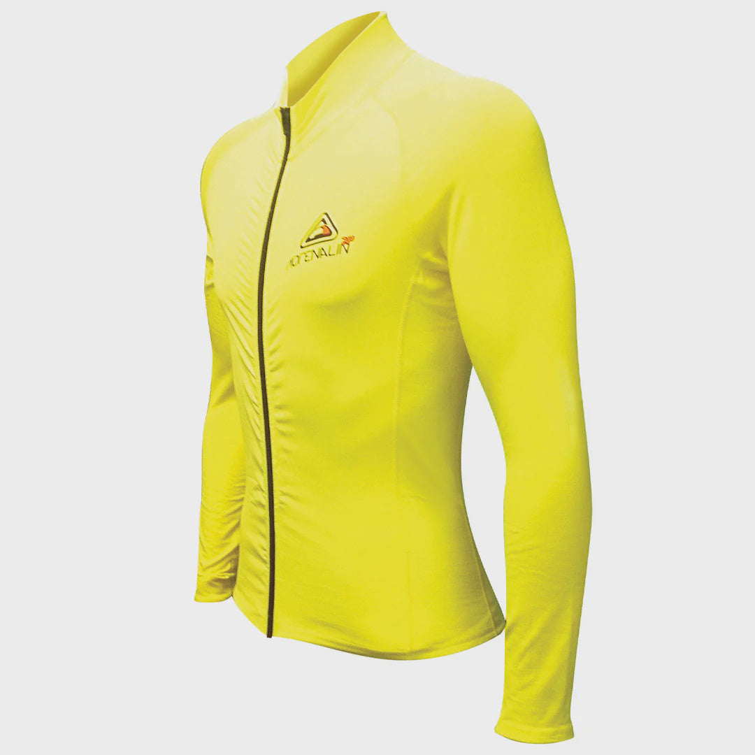 Yellow Adrenalin 2P Thermo Shield Ziptop Long Sleeve thermal shirt with long sleeves and zip neckline, designed for warmth.