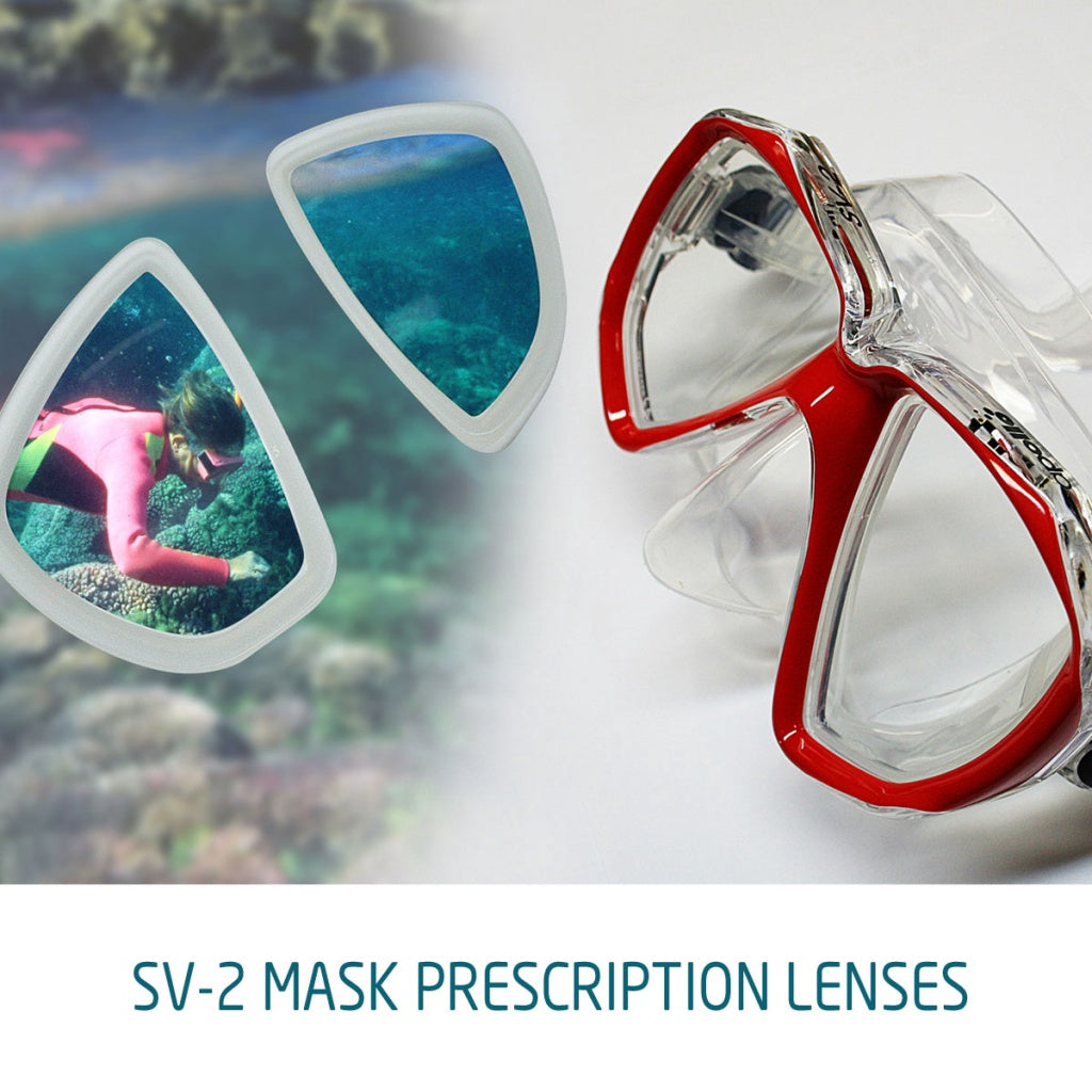 Left view of Apollo Negative Diopter Lenses for SV2 Scuba Mask, clear optical accessories for improved underwater vision.