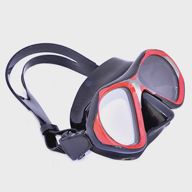 Red demon mask from Apollo featuring fierce design, detailed horns, and fiery facial features for theatrical or costume use.