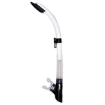 White Apollo SV Dry Flex Snorkel with adjustable mouthpiece and dry-top for comfortable snorkeling.