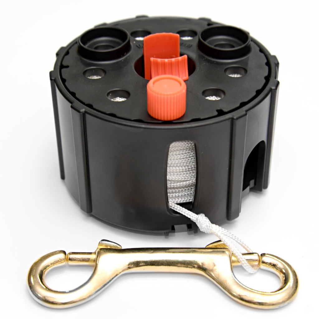 Apollo surface marker buoy reel with handle, 45.75 meters (150 feet) for marine navigation and marking.