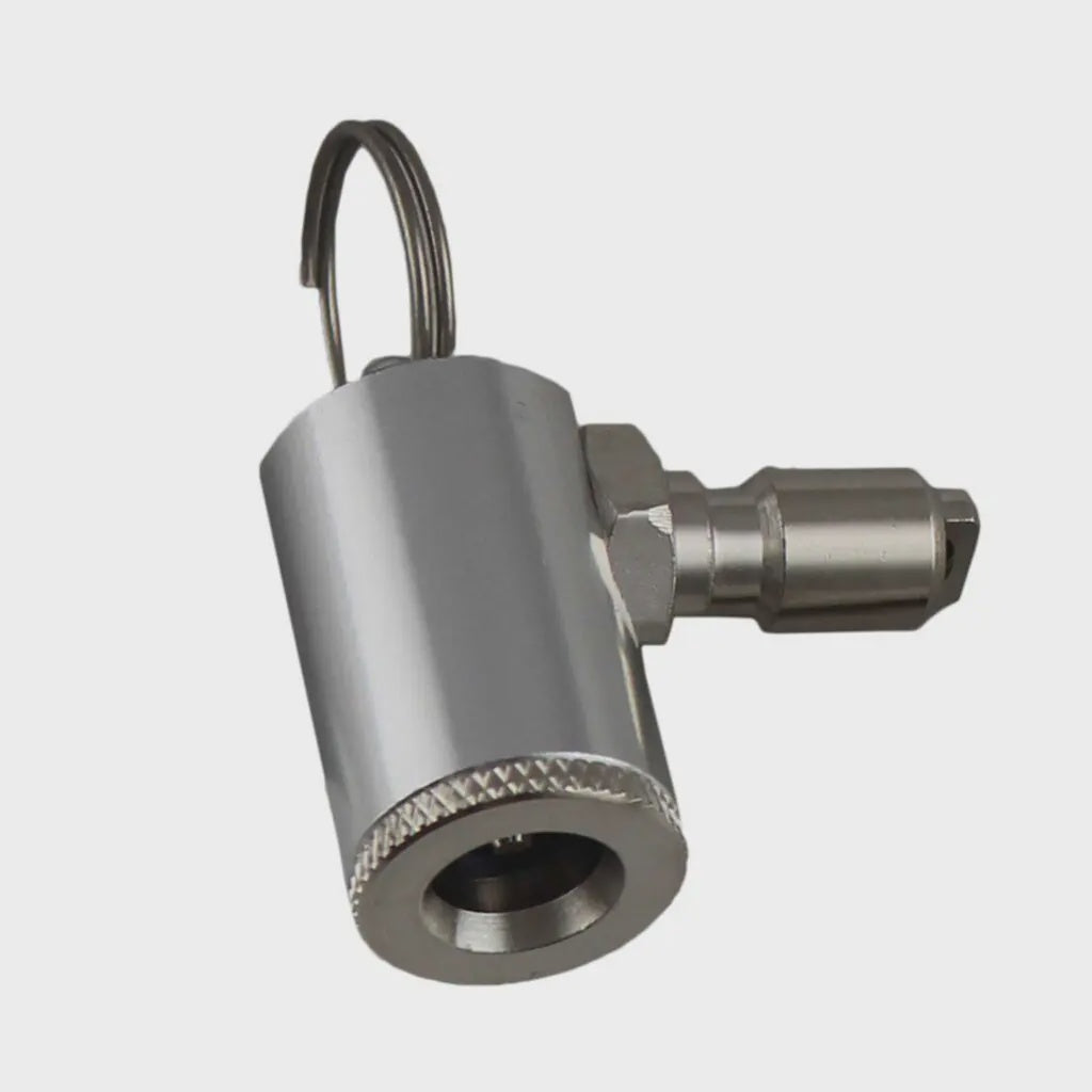 Australian Underwater Products Tyre Inflator QR lanyard with snap clips and accessories, shown with the inflator attached.