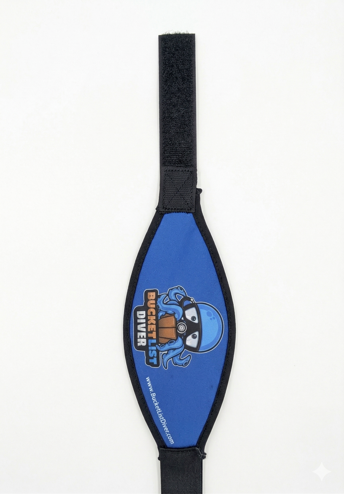Black Mask Strap accessory from Bucket List Diver, designed to secure and adjust diving masks comfortably.