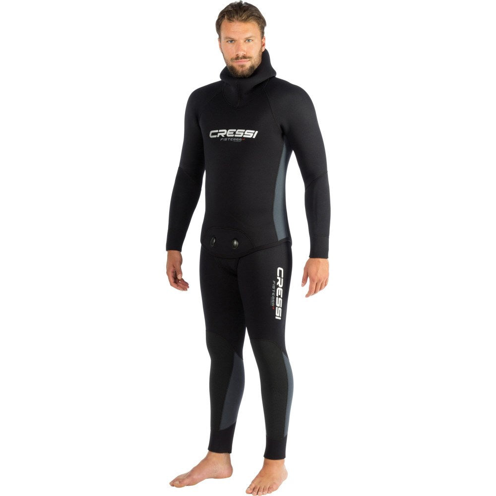 Cressi Fisterra 5mm 2-piece full wetsuit, lightweight and durable for diving and water sports, shown in XS size.