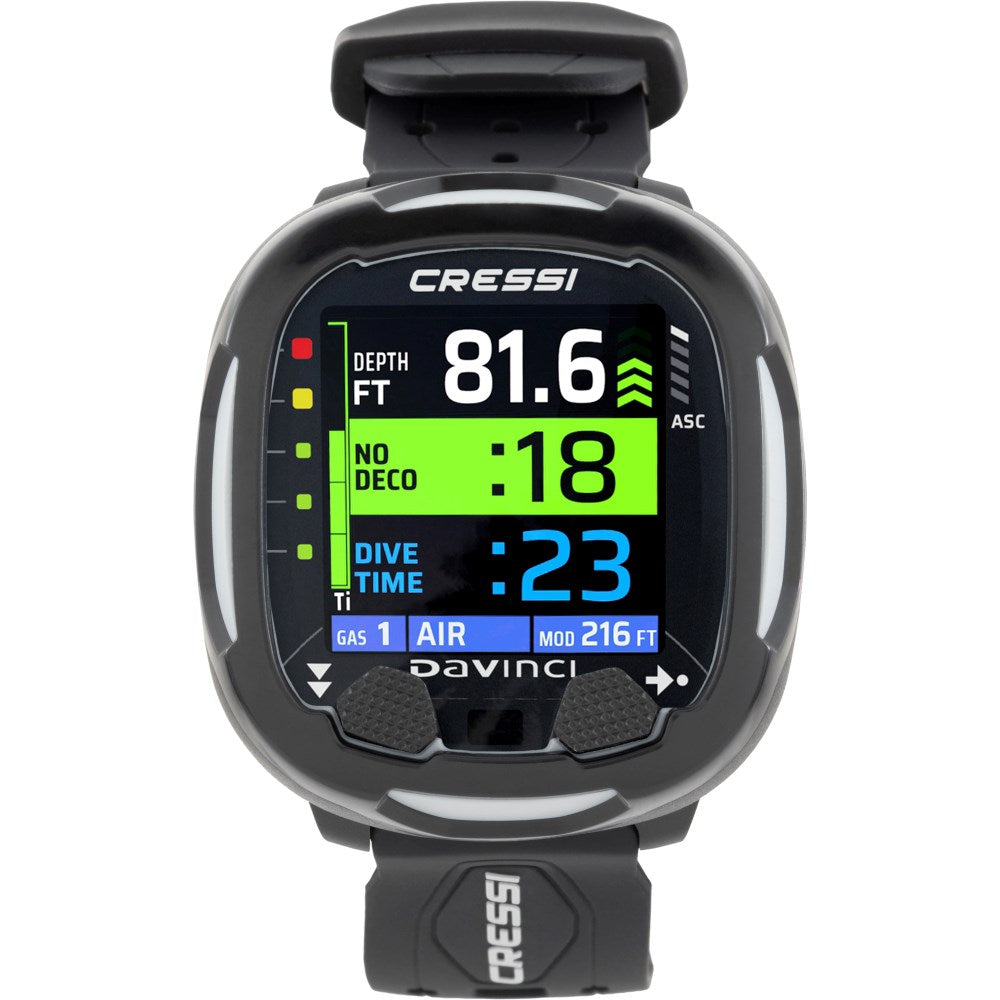 Cressi Da Vinci 2 Advanced wrist computer with black and blue display for diving and underwater activities.