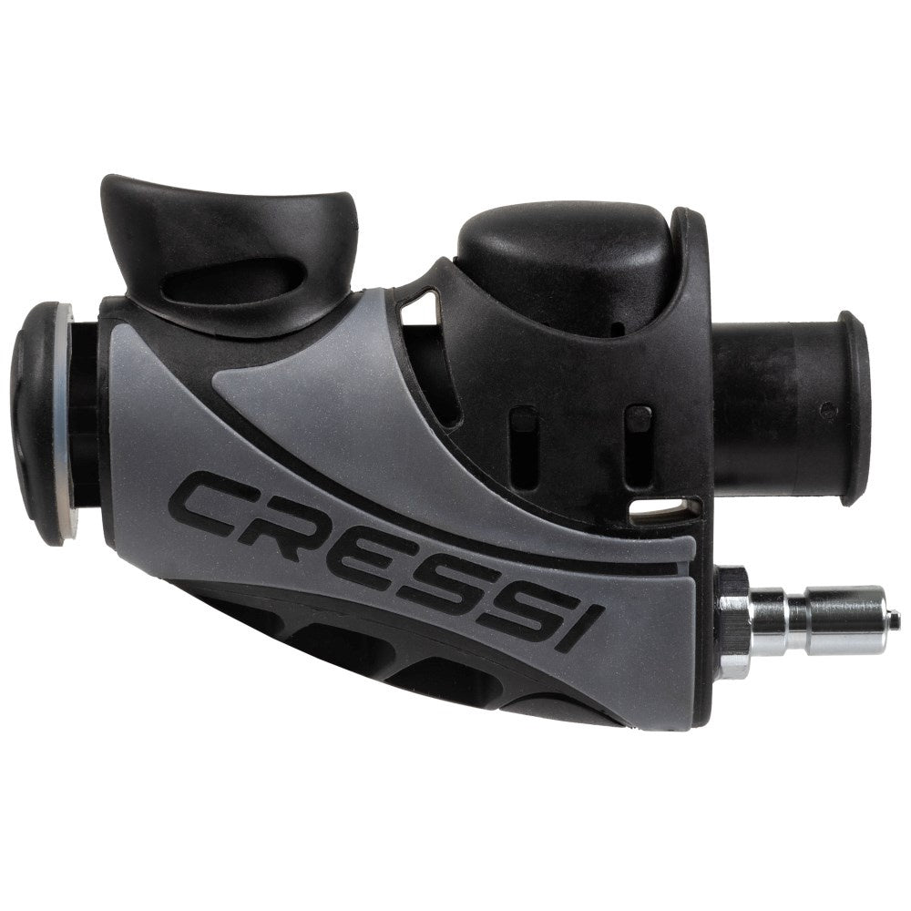 Cressi BCD inflator accessory with hose and valve for scuba diving buoyancy control devices.