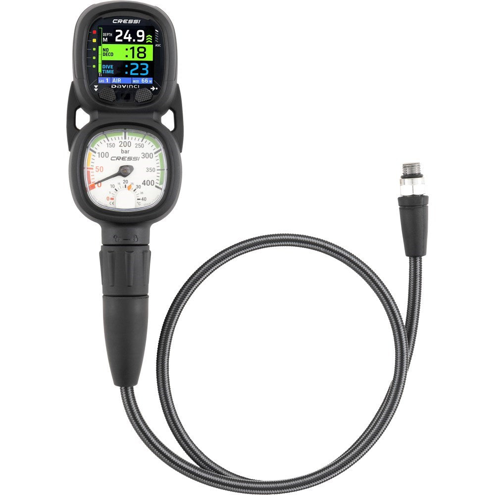 Cressi Da Vinci Console 2, a sleek underwater dive console with digital display and multiple gauges for scuba diving.