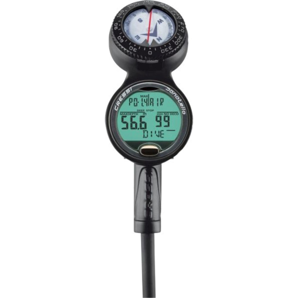 Cressi Donatello Console 3 showing digital display and controls for underwater diving instruments.