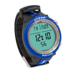 Cressi Neon wrist dive computer in blue, an entry-level scuba diving device with digital display and user-friendly interface.