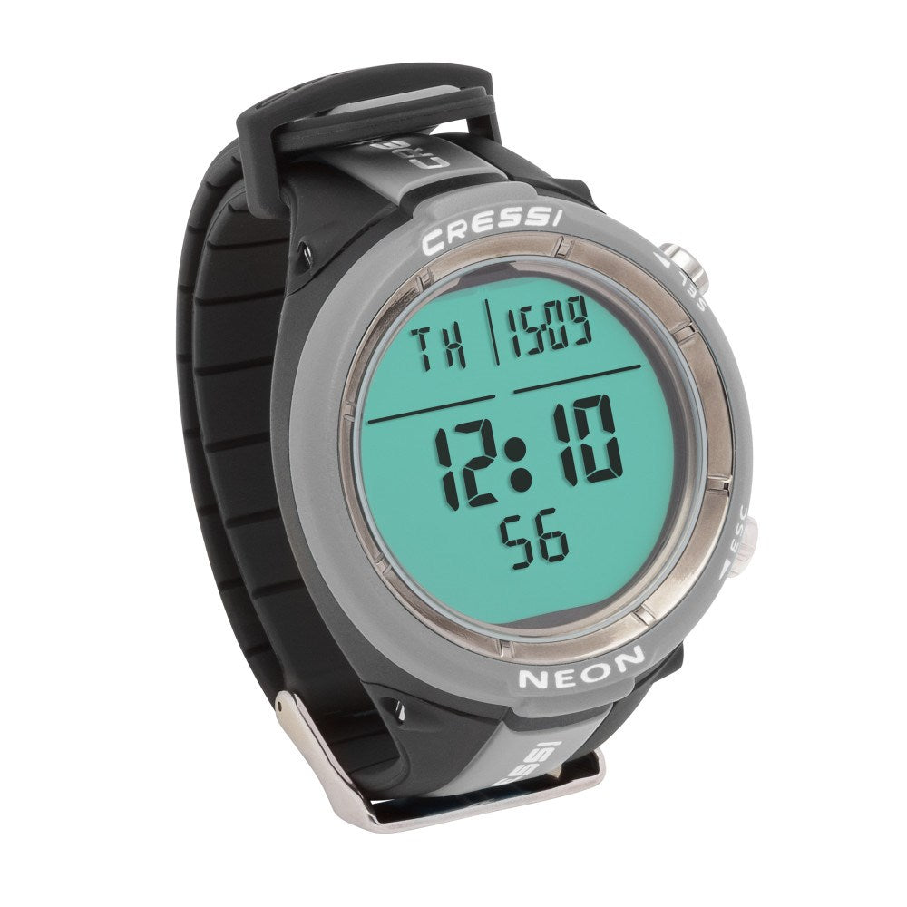 Cressi Neon wrist dive computer in blue, an entry-level diving device with digital display for underwater use.