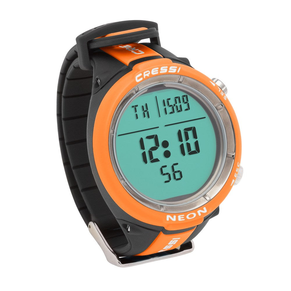 Cressi Neon wrist dive computer in blue, compact and entry-level, designed for beginner divers with clear digital display