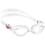 Aquamarine Cressi Fox Goggles with clear lenses, adjustable straps, and a streamlined design for comfortable swimming.