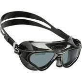 Cressi Cobra Goggles in black with red accents, featuring adjustable straps and clear lenses for comfortable underwater swimming.