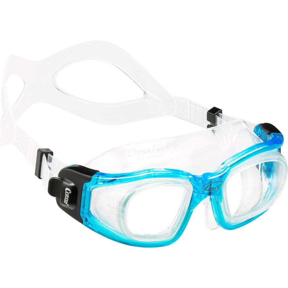 Cressi Galileo goggles with clear lenses and white frame, designed for underwater swimming and snorkeling.
