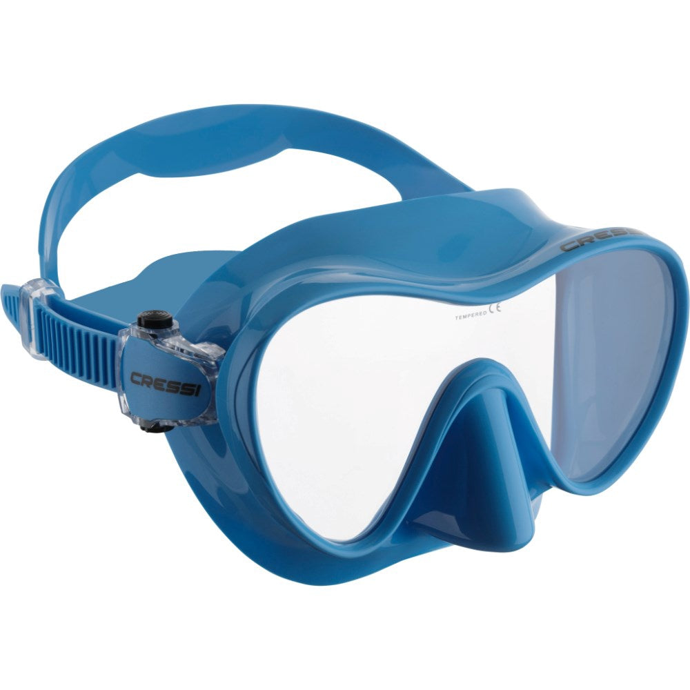 Pink Cressi F1 mask with adjustable straps and clear lens for scuba diving and snorkeling.