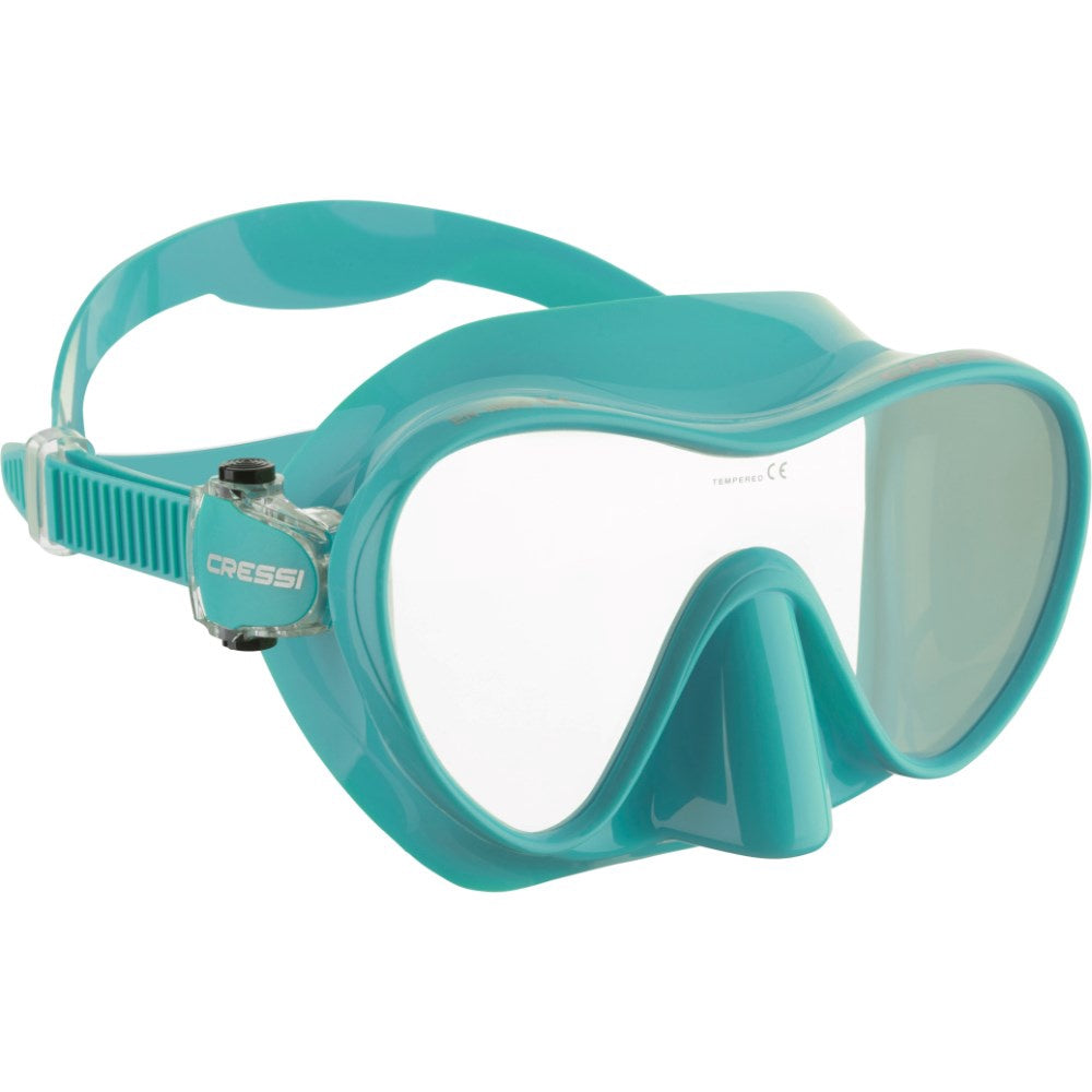Pink Cressi F1 Mask for diving and snorkeling with a comfortable silicone strap and clear lens.