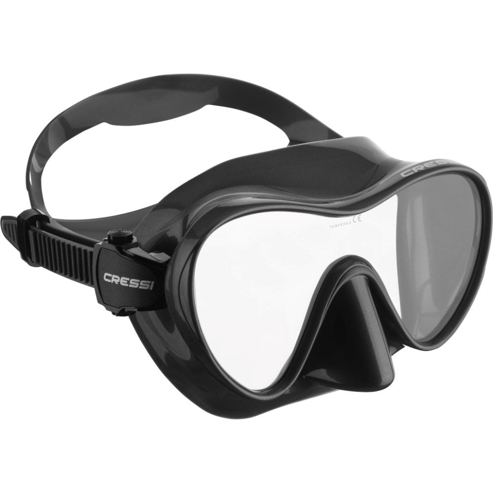 Pink Cressi F1 mask with clear silicone skirt and adjustable straps for snorkeling and diving.