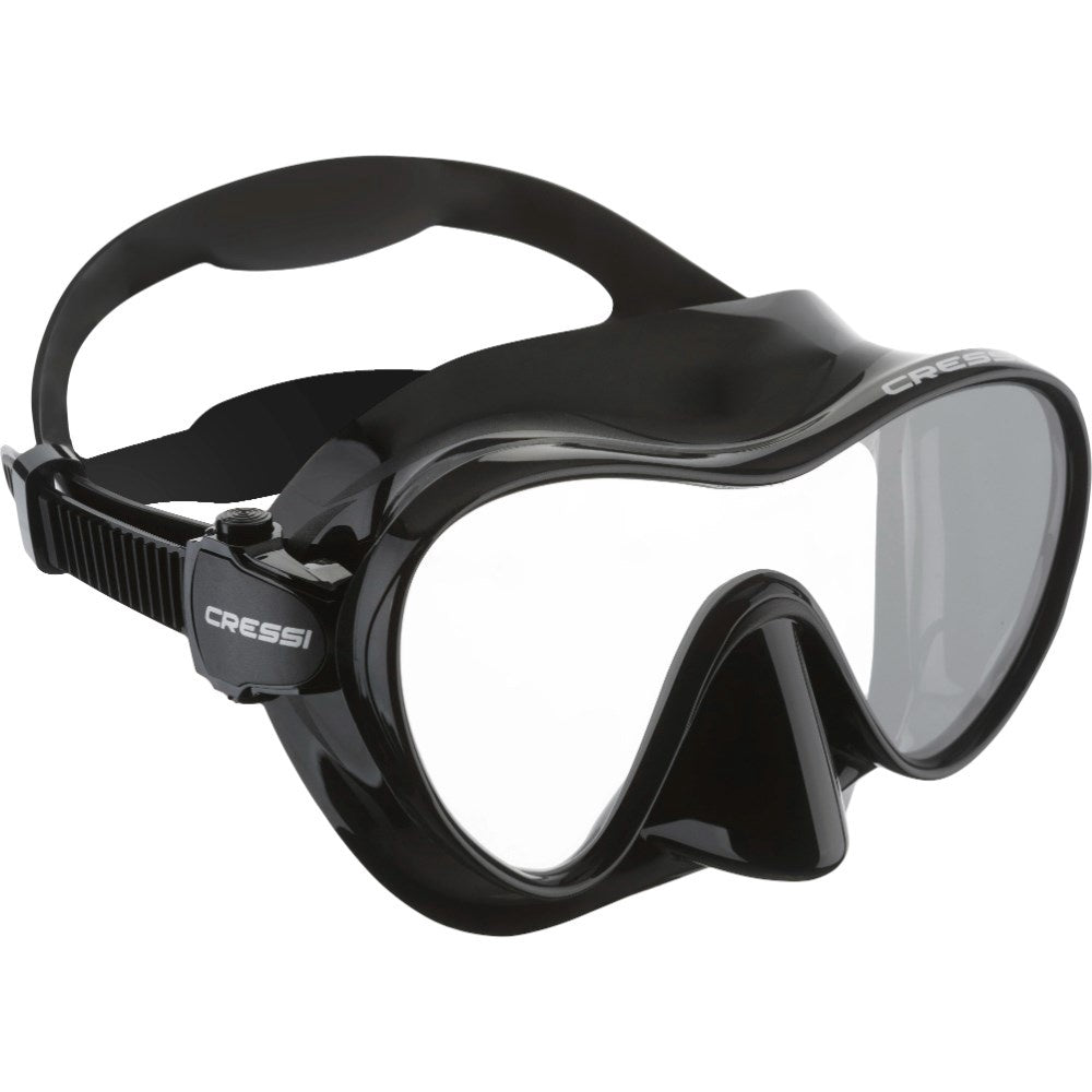 Pink Cressi F1 Mask with adjustable straps and clear lenses, designed for scuba diving and snorkeling.