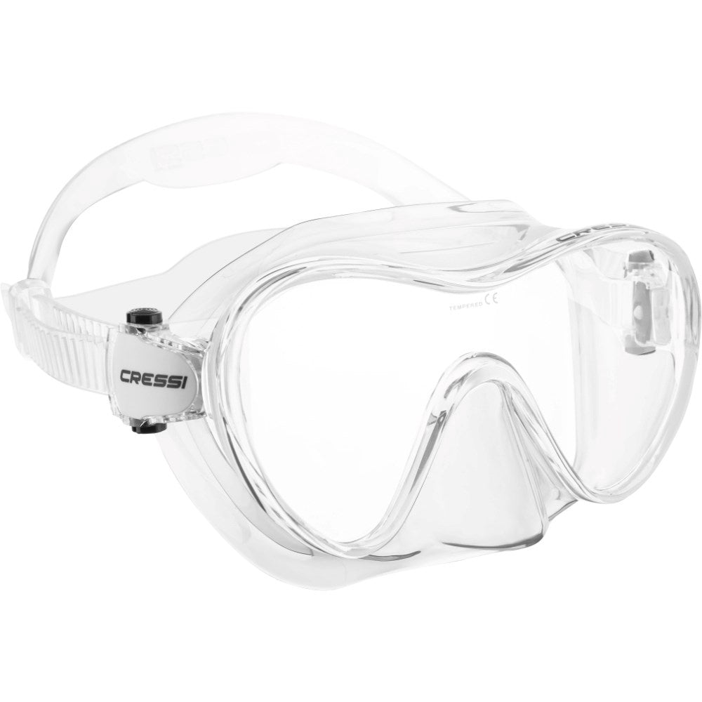 Pink Cressi F1 Mask for snorkeling and diving with adjustable straps and clear lens for underwater visibility.