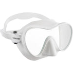 Pink Cressi F1 mask with clear lens and adjustable strap for scuba diving and snorkeling.