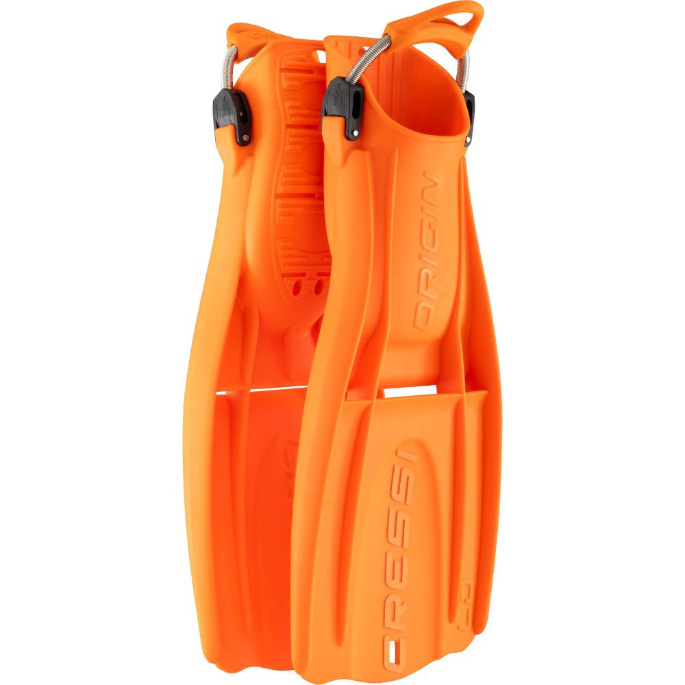 Cressi Origin LD scuba fins in fluoro pink, XS-S size, featuring lightweight design and adjustable straps for comfortable diving.