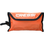 Cressi surface marker buoy with reel, floating orange buoy for scuba diving and snorkeling safety.