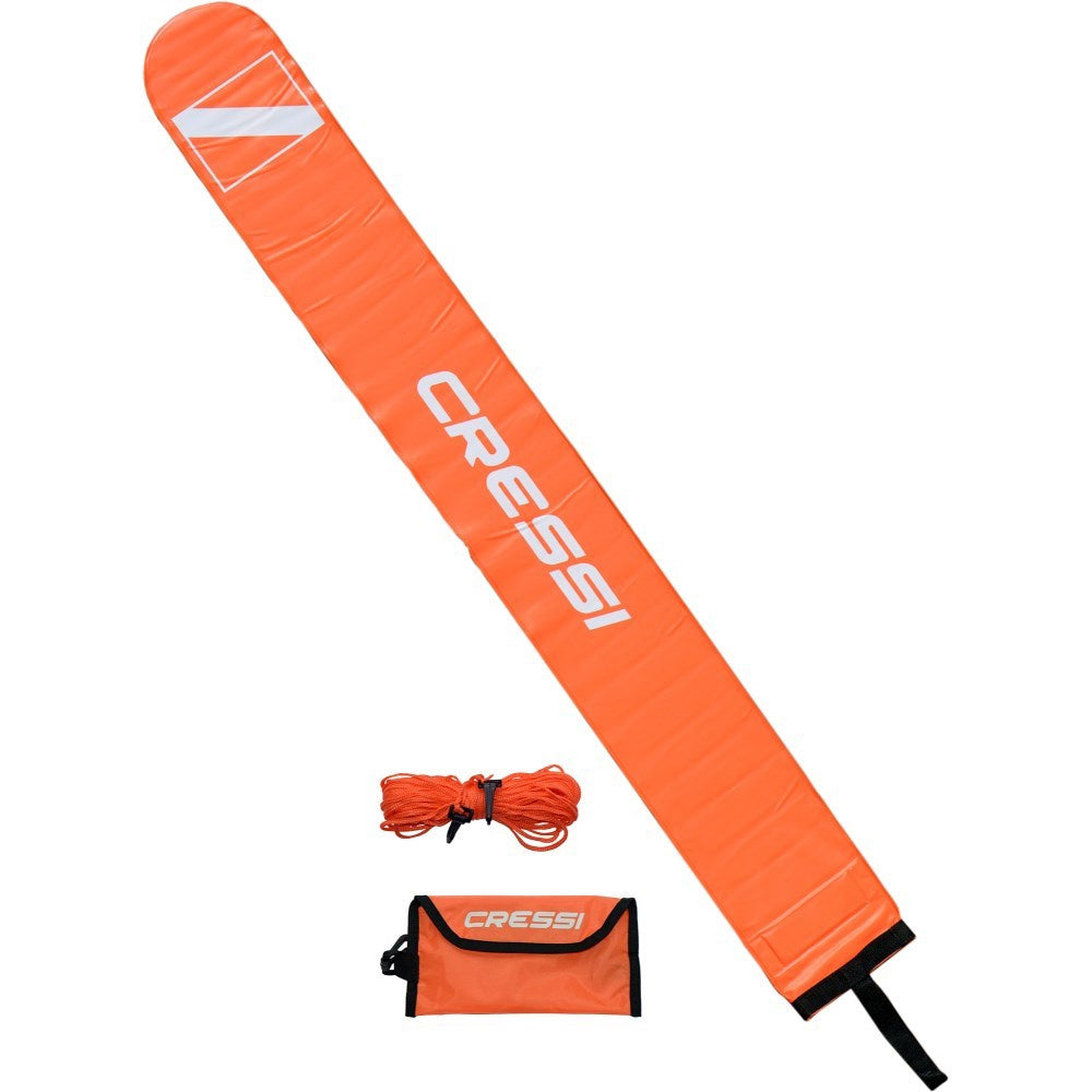 Cressi surface marker buoy with reel for diving, bright yellow float with attached reel for signaling and safety.