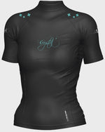 Black Crystal Ladies Short Sleeve Rash Shirt, lightweight rashie with short sleeves, ideal for swimming and sun protection.