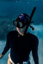 Diver Mon Art UV neck gaiter hood with turtle design, offering sun and hair protection, made from lightweight, breathable fabric.