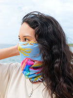 Diver Mon Art UV neck gaiter hood featuring a large turtle design, provides sun and hair protection.