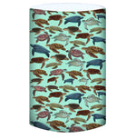 Diver Mon Art UV neck gaiter hood with large turtle design, providing sun and hair protection for outdoor activities.