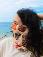 Diver Mon Art UV neck gaiter hood featuring a large turtle design for sun and hair protection, made of lightweight fabric.