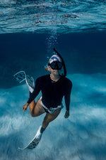 Diver Mon Art UV neck gaiter hood featuring a big turtle design, offering sun and hair protection.