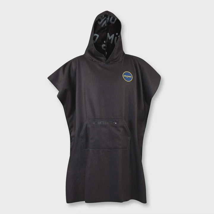 Black Dritimes reversible poncho and towel, lightweight and versatile with a stylish design, perfect for beach or outdoor use.