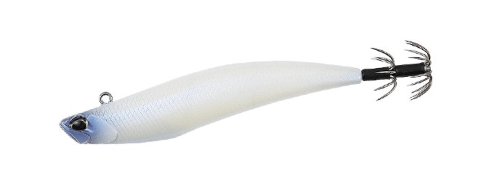 DUO D-Squid 95mm sinking jig lure with ghost H-mack design, used for fishing, showcasing its realistic squid shape and color.