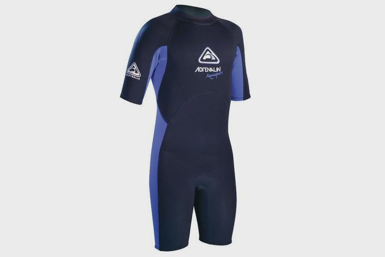 Junior Aquasport Spring Suit by Home Grown Brands, 2-3mm wetsuit for kids, shown laid flat with zipper and smooth neoprene material.
