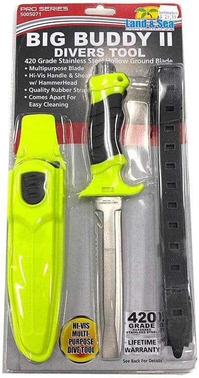 Land & Sea Big Buddy II Abalone Knife, a versatile fishing tool with a colorful abalone handle and durable blade.