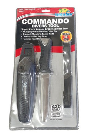 Land & Sea Commando Dive Knife with sturdy blade and ergonomic handle, designed for underwater and outdoor use.