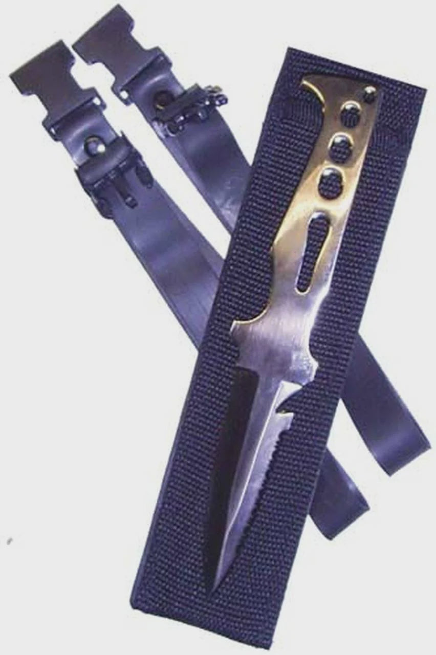 Land & Sea Stealth Dive Knife with black handle and stainless steel blade, designed for underwater diving and safety.