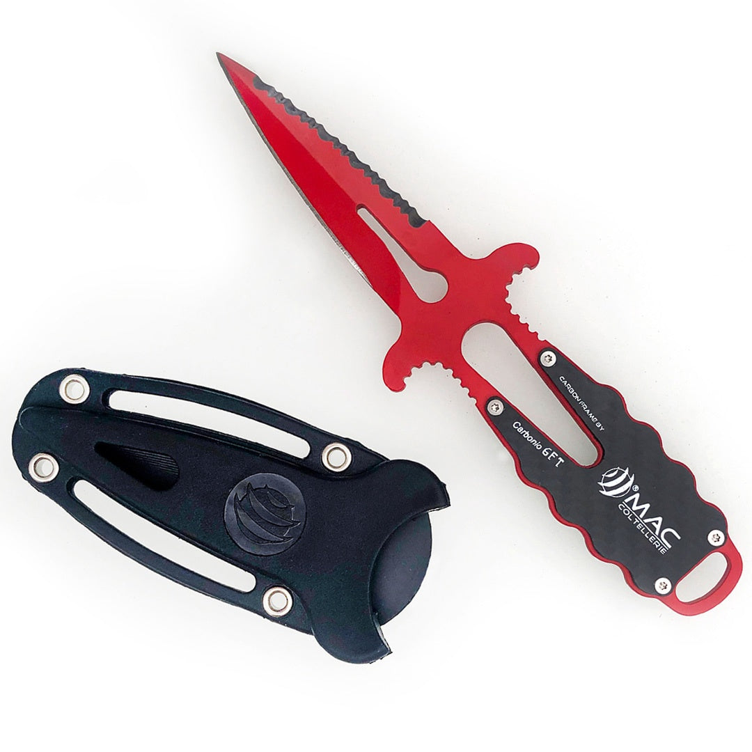 MAC Coltellerie Apnea 9 Carbon Knife with pointed tip, stainless steel blade perfect for precise cutting and culinary tasks.