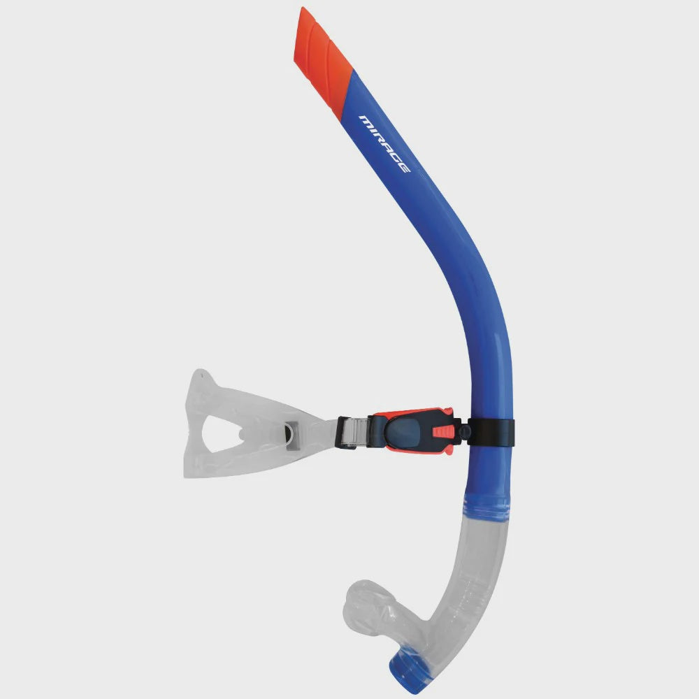 Mirage swim goggles with integrated snorkel, clear lenses and adjustable straps for comfortable water use.