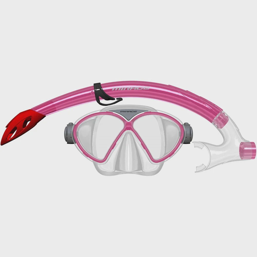 Pink Mirage Comet Silitex mask and snorkel set for kids and youth, featuring adjustable straps and comfortable fit.