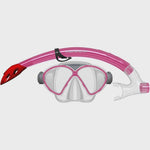 Pink Mirage Comet Silitex mask and snorkel set for kids and youth, featuring adjustable straps and comfortable fit.