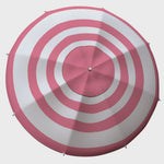 Coral Mirage Beach Umbrella with attached seats and blanket, providing shade and comfort for beach outings.