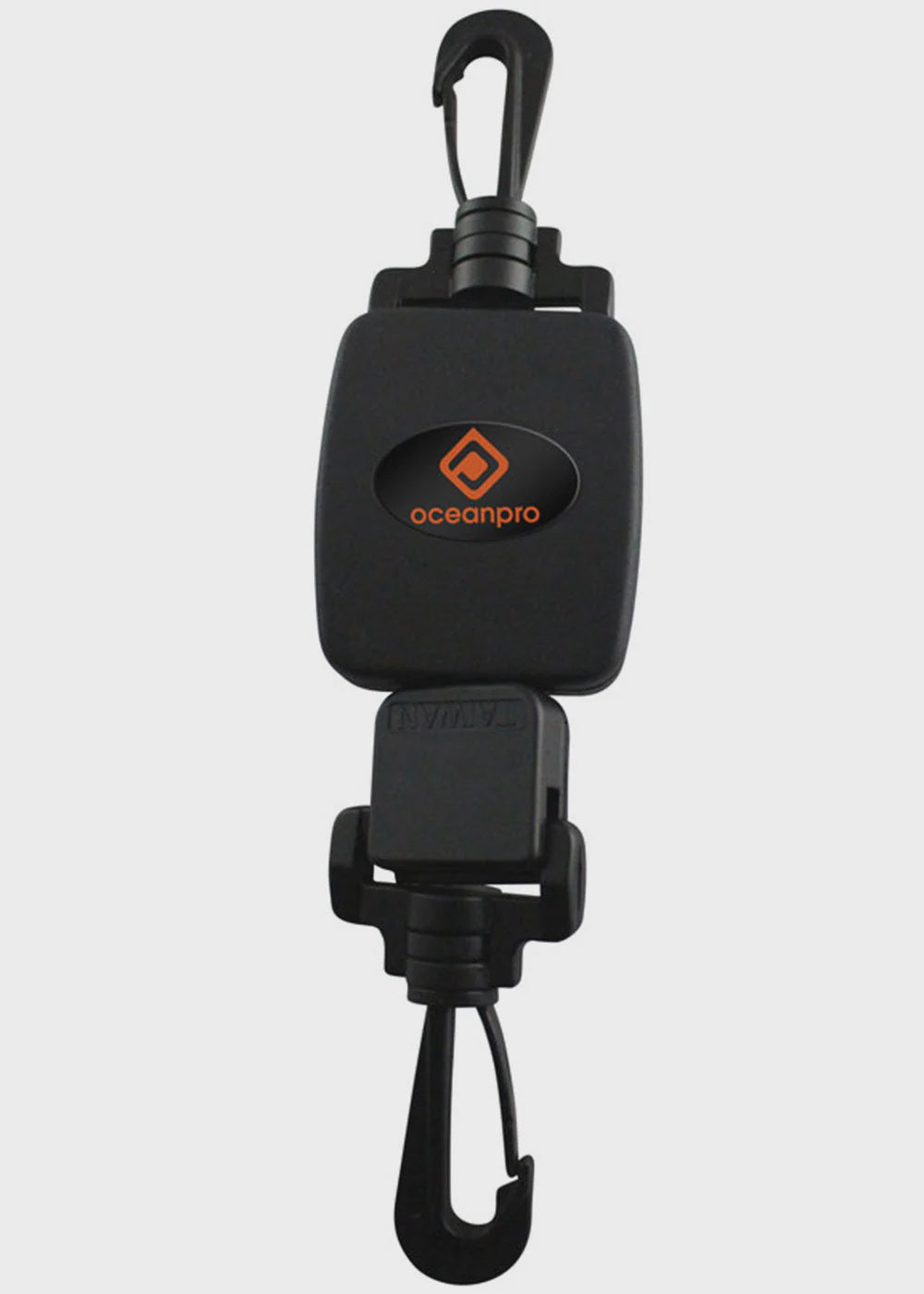 Retractor with clip attached to a lanyard, used for securing ID badges or keys with snap clip fastening.
