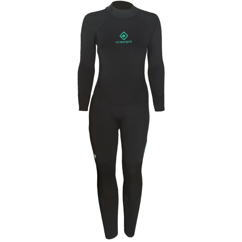 Ocean Pro Renegade female 5mm full wetsuit, wetsuit with long sleeves and high neckline for cold water surfing or diving.