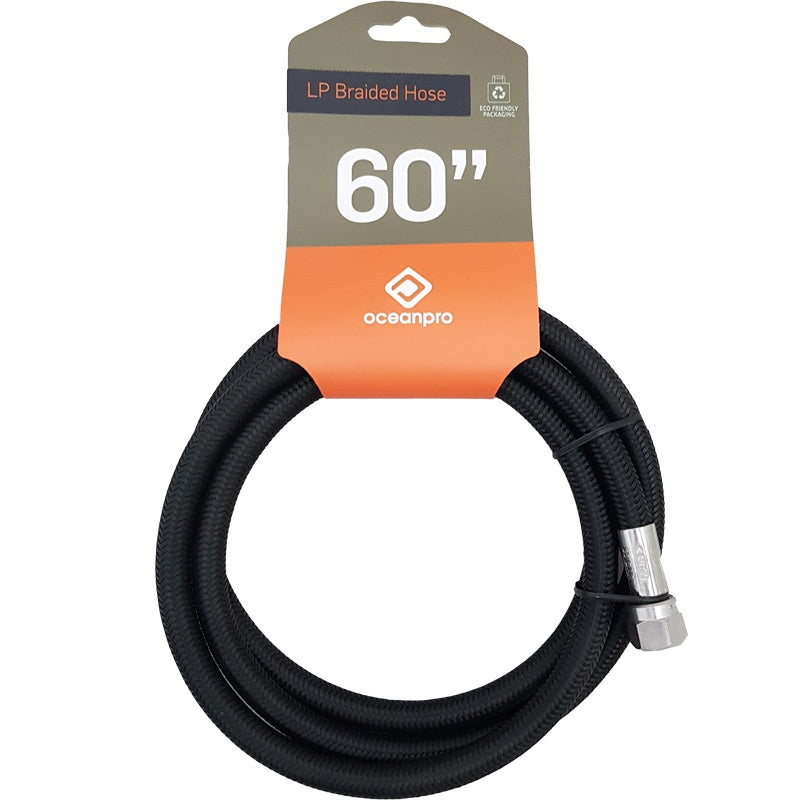Ocean Pro braided 60-inch hose, flexible and durable, suitable for marine or industrial use.